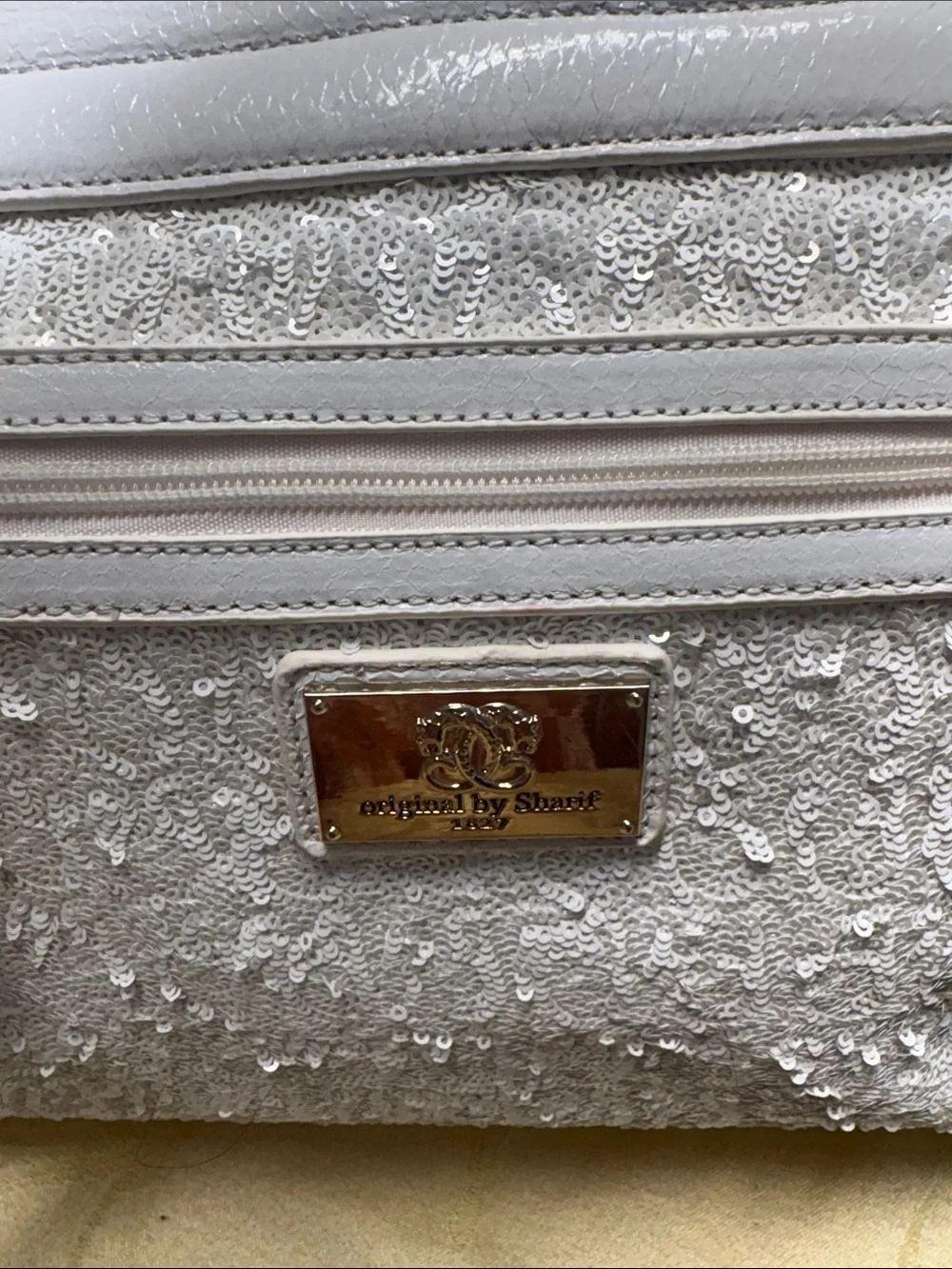 Sharif White Satchel with Pink, Gold and Red Floral Accents